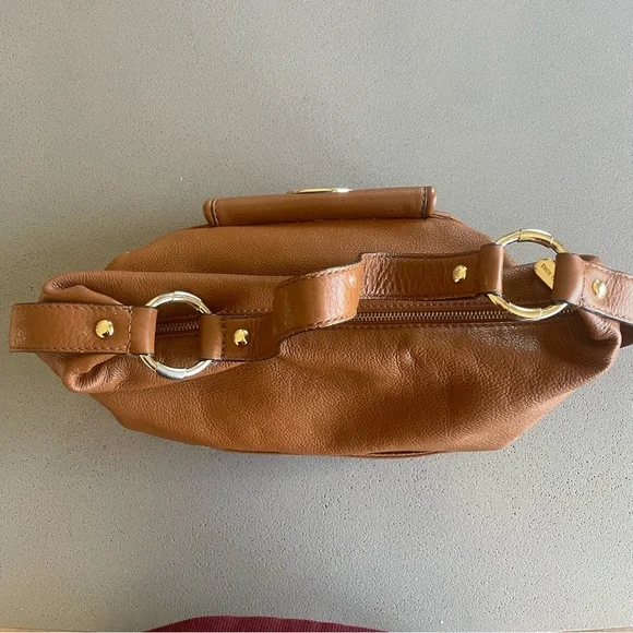 Michael Kors Tan Pebbled Leather Shoulder Bag w/ Gold MK Logo - Picture 5 of 6